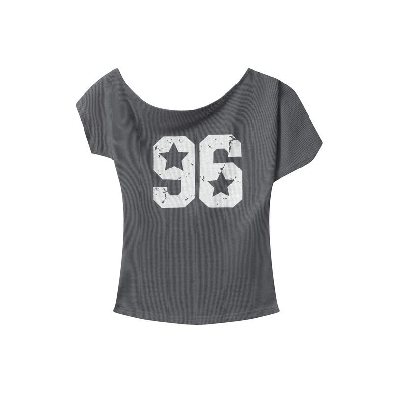 HeyHenry Women's Asymmetrical Print Top Short Sleeve Slim Fit Trendy T-Shirt Hot Girl Summer Niche_ecoleips.com