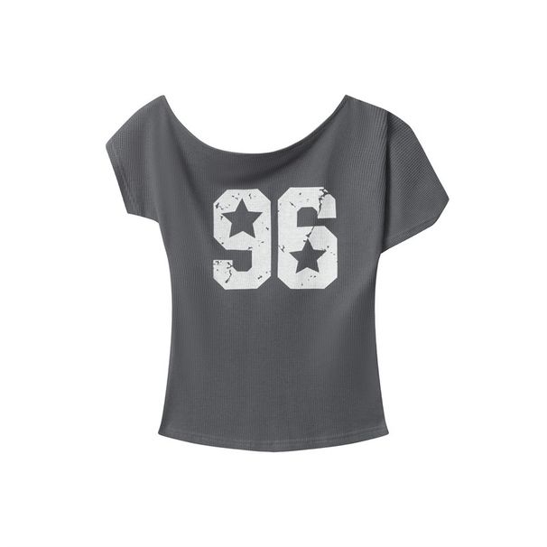 HeyHenry Women's Asymmetrical Print Top Short Sleeve Slim Fit Trendy T-Shirt Hot Girl Summer Niche_ecoleips.com