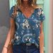 Women's Retro Western Cowboy Print V Neck Short Sleeve T-Shirt European American Style Top_ecoleips.com