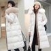 Women's Long Winter Coat With Faux Fur Hood, Thickened Polyester Down Alternative Jacket For Cold Weather, Elegant Commuter Style_ecoleips.com