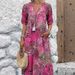 Women's Casual Long Dress V Neck Short Sleeve With Pockets Lace Trim Fashion Vacation Wear_ecoleips.com