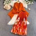 Women's Oversized Tie Waist Batwing Sleeve Pleated Top With High Waisted Printed Skirt Set American Style Loose Fit For Spring/Autumn Summer_ecoleips.com
