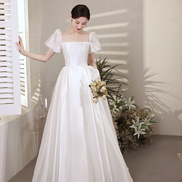 French-style Light 2026, White Satin Evening Gown, Forest-style Elegant Going Out, Wedding Dress For Registration And_ecoleips.com