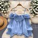 Women's Premium Off-Shoulder Chiffon Blouse French Gentle Style Ruffled Trim Loose Fit Light Flowing Top for Autumn 2025_ecoleips.com