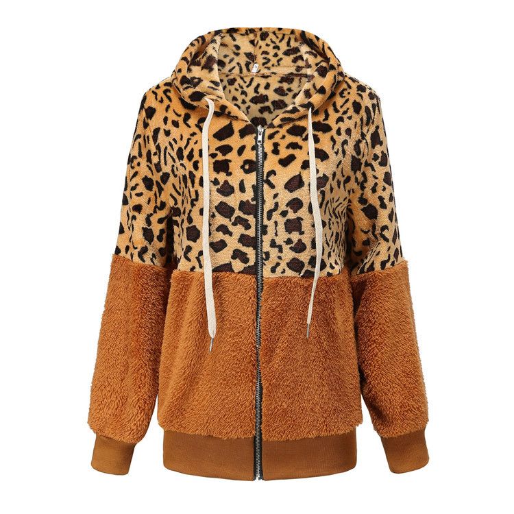 Women's Leopard Print Fleece-Lined Zip-Up Hoodie – Oversized Fit, Winter Warmth, Soft Flannel Fabric_ecoleips.com