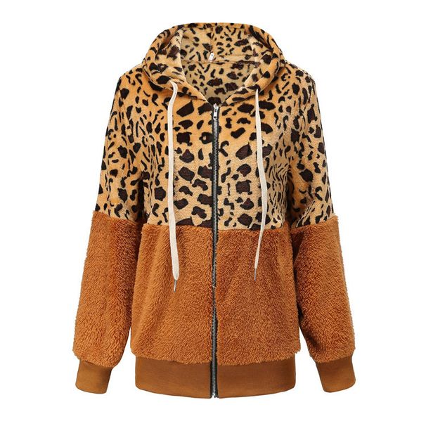 Women's Leopard Print Fleece-Lined Zip-Up Hoodie – Oversized Fit, Winter Warmth, Soft Flannel Fabric_ecoleips.com
