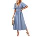 European And American Women's Dress With Lotus Leaf Sleeves And Split Elastic Waist, Solid Color Long Skirt, Summer Women's Youthful Feeling_ecoleips.com