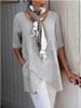 Women's Clothing Oblique Pocket Irregular Hem Round Neck Linen Mid Sleeve T Shirt_ecoleips.com