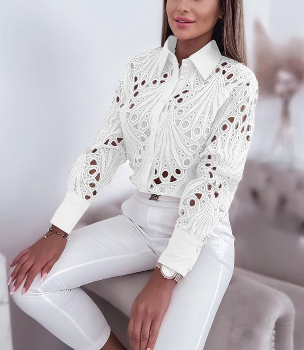 Women's Clothing Spring And Autumn All Match Commuter Fashion Lace Hollow Long Sleeve Shirt Women_ecoleips.com