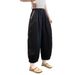Suitable For All Seasons One Button Linen Carrot For Women 2025 Summer New Lantern Cross Elastic Waist Casual Pants_ecoleips.com