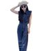Korean Style Casual Fashion Denim For Women Summer New Trendy Sleeveless Shirt Straight Wide-Leg Pants Two-Piece Set_ecoleips.com