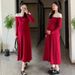 Autumn New Korean Fashion Knitted Lace Patchwork Maternity Dress_ecoleips.com