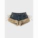 Women's Faux Fur Trim Denim Shorts, Y2K Lace-Up Side Low Waist Distressed Jean Shorts, Casual Club Party Streetwear Hot Pants For Daily Outdoor Wear_ecoleips.com