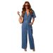 Women's Fashionable Casual Loose Straight Line Denim Jumpsuit New Style_ecoleips.com