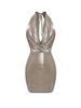 Women Gold Halter Dress Deep V Neck Shiny Metallic Fabric Twist Front Bodycon Mini Sexy Evening Party Club Date_ecoleips.com