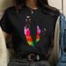 European And American Cross-border Foreign Trade Clothing Feather Pattern Round Neck Printed Women's Short-sleeve_ecoleips.com
