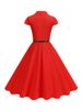 Women's Summer Solid Midi Dress With Belt Elegant Short Sleeve High Waist Office Party Sundress For Ladies_ecoleips.com