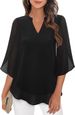 2025 Casual Summer New Women's Petal Sleeve Loose V-neck Chiffon Blouse_ecoleips.com