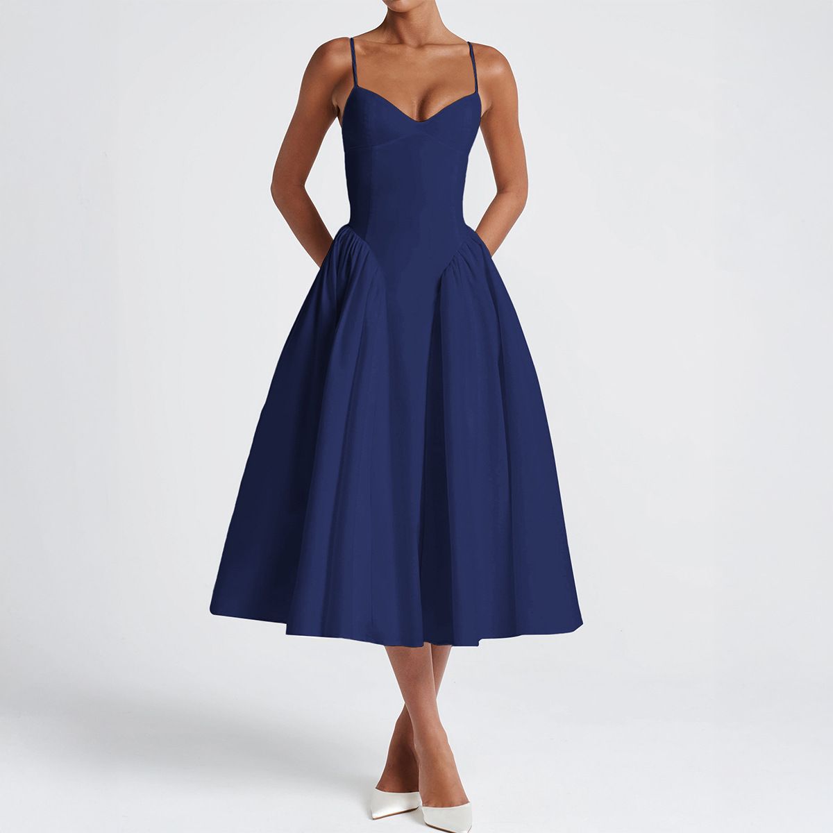 Elegant Solid Color Sleeveless Maxi Dress For Women, Casual Chic Long Dress With High Waist Design_ecoleips.com