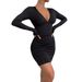 2025 European And American Trade Women's Long Sleeve Deep V-Neck Waist-Cinching Ruched Sexy Bodycon Dress_ecoleips.com