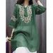 Spring And Summer Retro Embroidered Mid-Sleeved Thin T-Shirt, Loose And Slimming, Artistic And Casual Mid-Length Top For_ecoleips.com