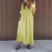 Spring Casual V Neck Dress Washed Cotton Short Sleeved Long Skirt For Women European And American Style Independent Website Fashion_ecoleips.com