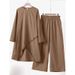 Spring And Autumn Muslim Two-Piece O-Neck Long Sleeve Shirt Wide-Leg Pants Suit Casual Women's Set_ecoleips.com