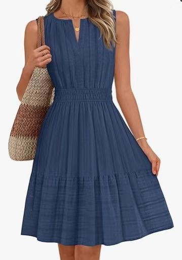 Women's Clothing Slim Waist Round Neck Pleated Cotton Linen Sleeveless Dress For Women Small V Best Selling_ecoleips.com