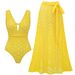 Women's Clothing Yellow Hollow Out Swimsuit Set High-End Sexy One-Piece For All Seasons_ecoleips.com