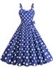 Polka Dot Party Dress Elegant Women Summer Puff Sleeve Square Collar Elastic Waist Vintage Midi Sundress Casual Beach_ecoleips.com