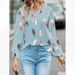 2026 Autumn Winter New Cross-Border European And American Clothing V-Neck Feather Print Long Sleeve Loose T-Shirt_ecoleips.com