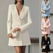 Long-Sleeved, Double-Breasted, Solid-Color V-Neck Suit With A French-Style Dress For Children_ecoleips.com