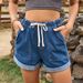 2025s New Style Drawstring Elastic Waist Casual Cuffed Denim Shorts For Women_ecoleips.com