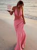 TARUXY Lace Splice Halter Long Dress For Women Deep V Neck Backless Beach Vacation Dress Female High Waist Fashion Slim Dress_ecoleips.com