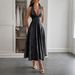 Women's Halter Neck Long Dress Waist Belted French Resort Style Spring Summer Clothing_ecoleips.com