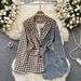 Light European American Style High-end Women's Blazer With Irregular Denim Patchwork Design, Exuding A_ecoleips.com