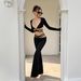 2025 Summer New Fashion Sexy V-Neck Long Sleeve Top Slim Fit Tie Wide-Leg Pants Set Wholesale_ecoleips.com