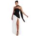 Summer Elegant Sexy off Shoulder Slit Dress for Women Black And White Color Blocking Scarf European American Style_ecoleips.com