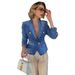 Women's Denim Blazer Jacket - Slim Fit Double-Breasted Vintage Washed Coat With 3d Embroidery (Light Blue, Dark Blue, Black)_ecoleips.com