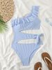 Women's Clothing New One Piece Swimsuit Women's Ruffled Hollow Lace Up Swimsuit High End Hot Spring Striped Swimsuit_ecoleips.com
