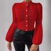 Elegant Lace-Trimmed Lantern Sleeve Blouse – Chic Stand Collar Top For Women_ecoleips.com