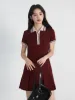 CHIC VEN Women Dresses A Line Loose Casual Contrast Polo Short Sleeved Girl Dress Pleats Female Sports Coat Spring Summer 2025_ecoleips.com