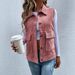 Women's Clothing Fashion Casual Personality Stylish Casual Corduroy Vest With Flap Pockets - Lightweight Layering Piece For Women, Pink, S/M/L_ecoleips.com