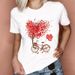Popular Women's Clothing, Round-neck Printed Pink Heart Short-sleeve Top For Women_ecoleips.com