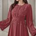Women's Clothing Middle East Dubai Dubai-Inspired 2025 Fall Collection – Beaded Cuff & Belted Midi Dress With Modest Fit (S-XL, 7 Colors)_ecoleips.com