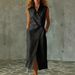 Women's Minimalist Sleeveless Dress Lapel Asymmetrical Button Down Breathable Loose Fit_ecoleips.com