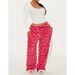 Women Heart Print Plush Pajama Pants Fuzzy Wide Leg Drawstring Loungewear Bottoms Y2k Flannel Valentines Pj Trousers_ecoleips.com