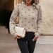 Elegant Round Neck Long Sleeve Sweater For Women – Polka Dot Jacquard Knit Pullover, Loose Fit Casual Comfort, Versatile Fall & Winter_ecoleips.com
