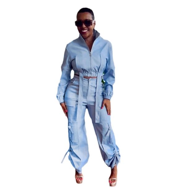 Women's Clothing multi pocket long sleeved pleated two piece suit_ecoleips.com
