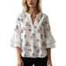 European And American Style Digital Print Puff Shirt For Women, Plus Size V-neck Layered Sleeve Spring-summer New_ecoleips.com